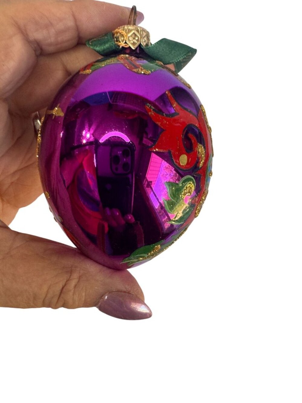 Polonaise Vatican Library Cherub Angel Purple Glass Ornament 4" Boxed - Picture 5 of 8